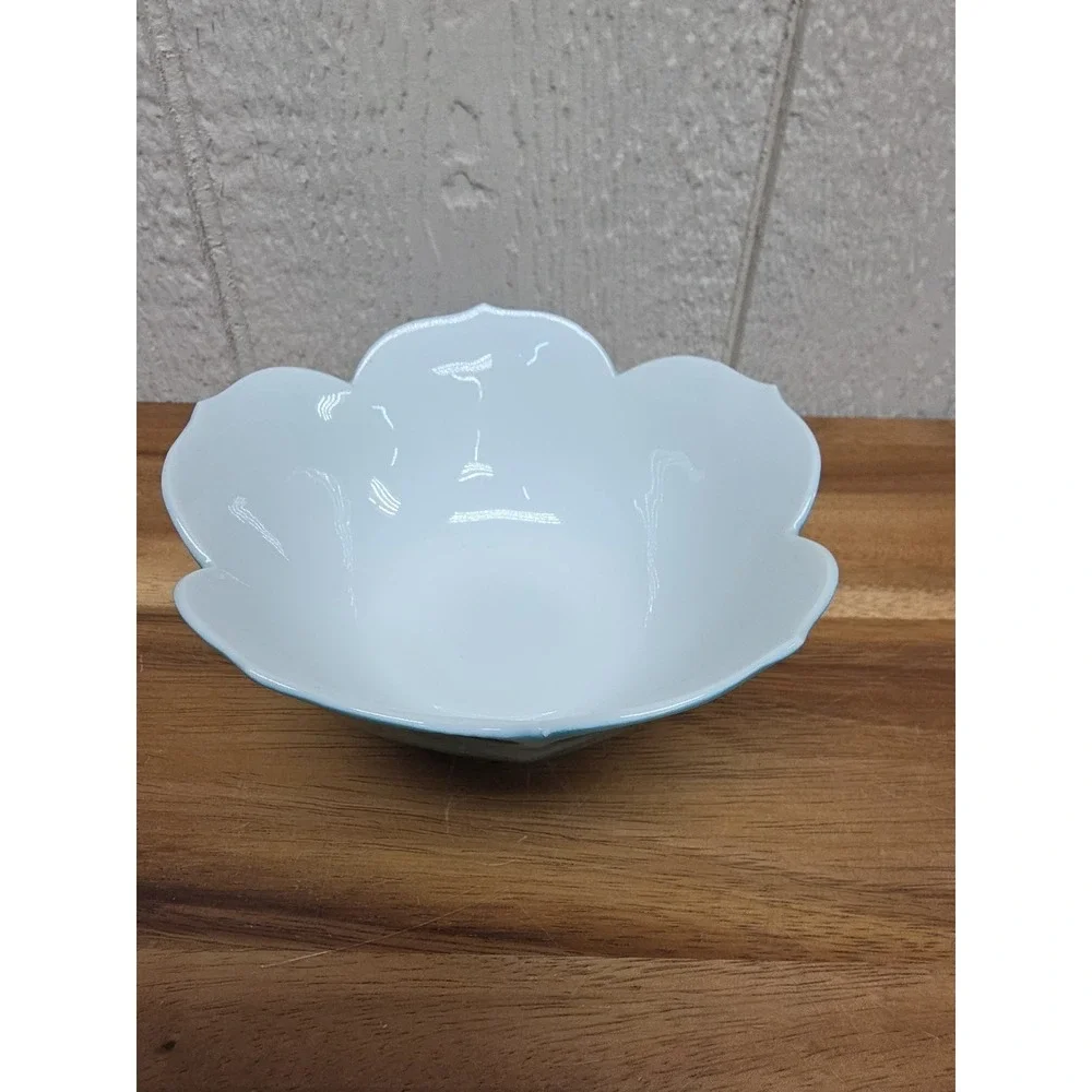 Vintage Chinese Blue Glazed Porcelain Lotus Petals Fruits Tribute Bowl Ceramic